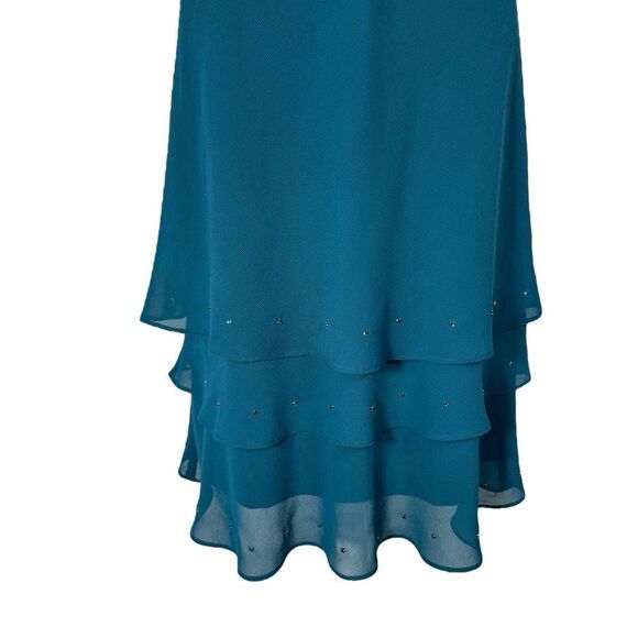 Ursula Of Switzerland Teal Blue Sleeveless Rhinestone Ruffle Hem Dress - Picture 4 of 9
